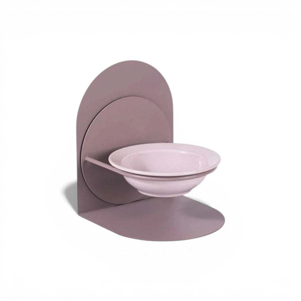 Gamelle en céramique pour chat Esprit Chat avec support métallique réglable de couleur mauve
