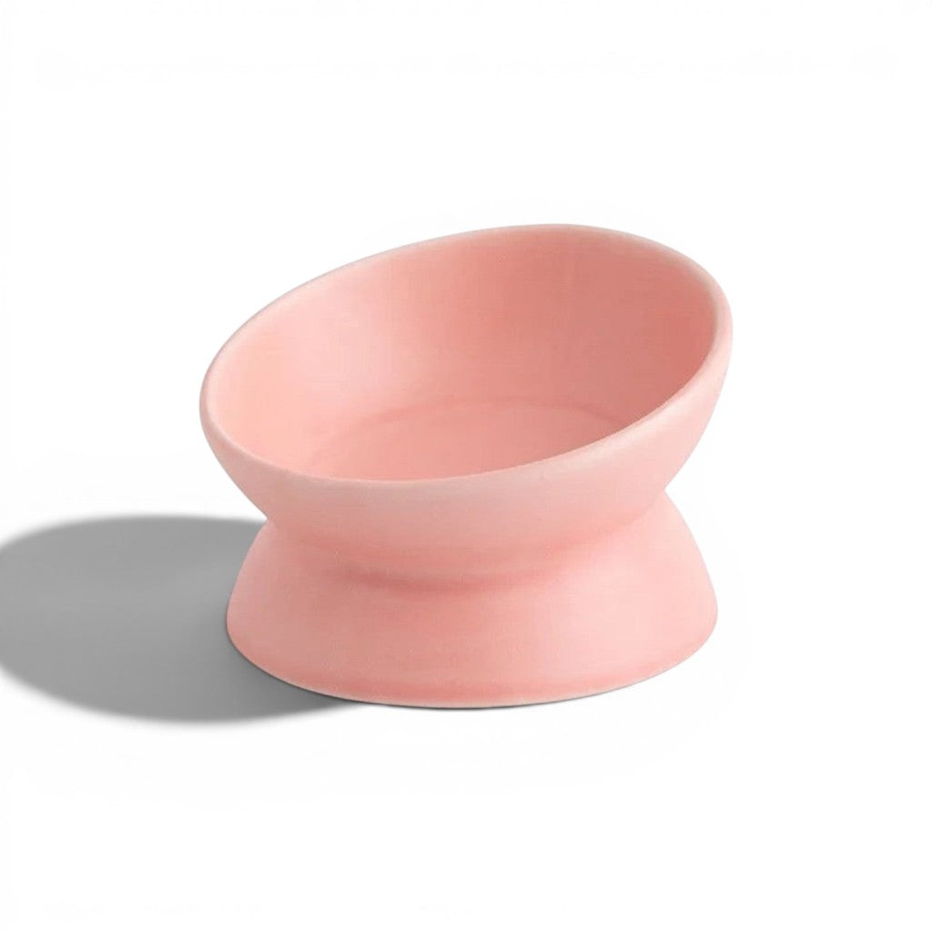 Gamelle inclinée Esprit Chat en céramique rose pour chat, design ergonomique surélevé et arrondi