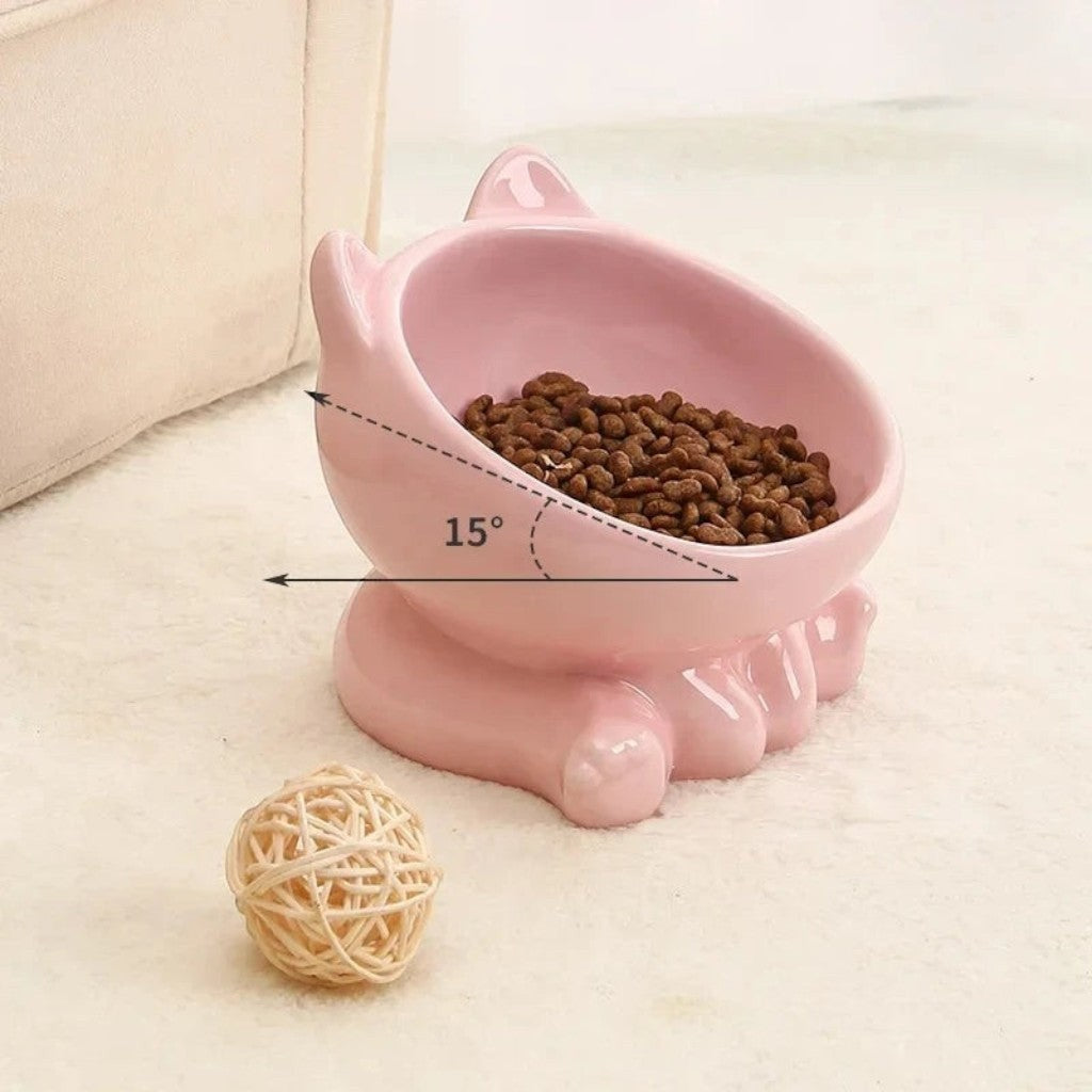 Gamelle Esprit Chat en céramique rose en forme de tête de chat avec inclinaison de 15 degrés pour le confort