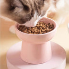 Gamelle surélevée Esprit Chat en céramique rose pour chat, design ergonomique arrondi avec croquettes