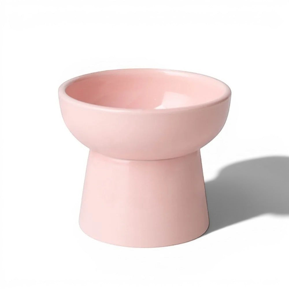 Gamelle surélevée pour chat Esprit Chat en céramique rose au design arrondi et minimaliste