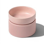Gamelle Esprit Chat rose en céramique sur support surélevé strié pour chat