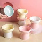 Gamelles Esprit Chat surélevées en céramique aux couleurs pastel douces pour une alimentation confortable du chat
