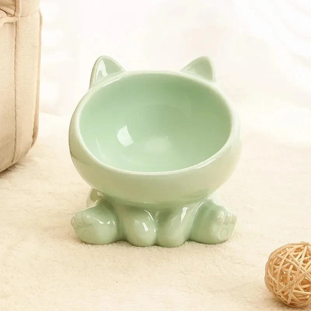 Gamelle pour chat en céramique vert pastel Esprit Chat avec oreilles et pattes, design ergonomique surélevé