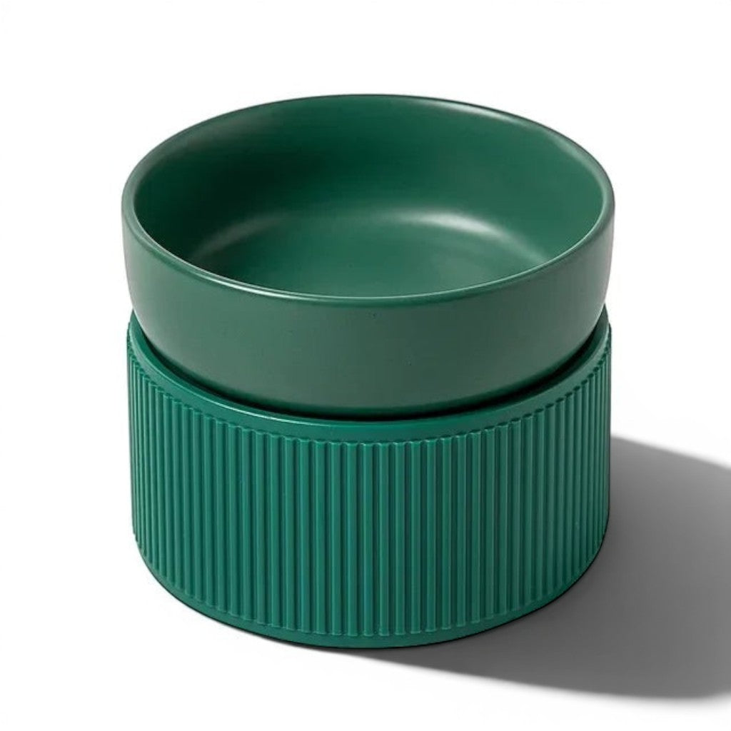 Gamelle Esprit Chat surélevée en céramique vert malachite avec support strié pour chat ou petit chien