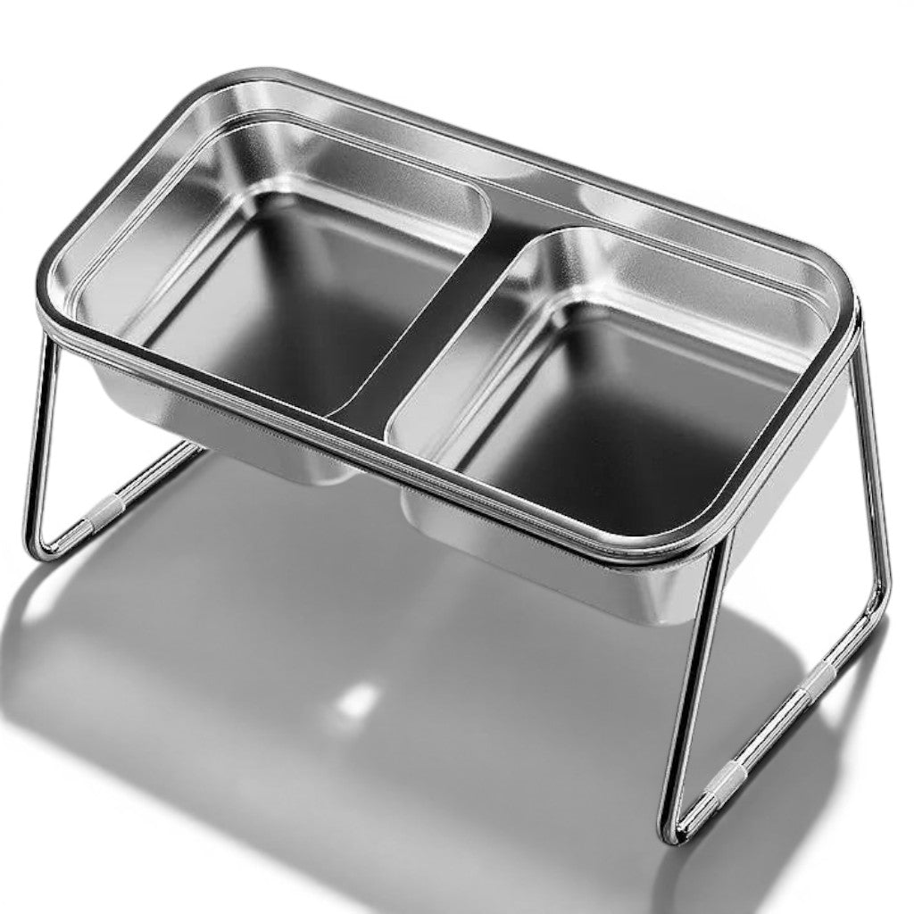 Gamelle double Esprit Chat en acier inoxydable sur pieds pour une alimentation stable et ergonomique