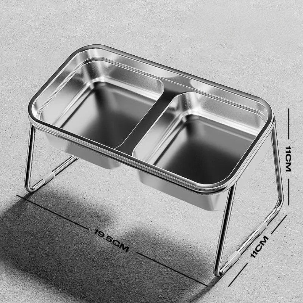 Gamelle double Esprit Chat en acier inoxydable sur pied pour chat avec design ergonomique et antidérapant