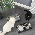 Gamelle double Esprit Chat en acier inoxydable sur support surélevé pour chats, design moderne et ergonomique
