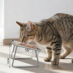 Gamelle double Esprit Chat en acier inoxydable sur pied incliné à 15 degrés pour le confort cervical du chat