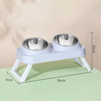 Gamelle double surélevée Esprit Chat en acier inoxydable bleu clair avec support pliable pour une posture ergonomique