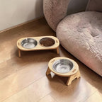 Esprit Chat gamelle double surélevée en bois avec bols en acier inoxydable pour chat et chien, 12345678