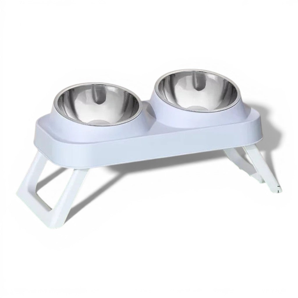 Gamelle double surélevée Esprit Chat en acier inoxydable avec support blanc pour une posture confortable