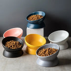 Gamelles inclinées Esprit Chat en céramique de différentes couleurs pour une alimentation confortable du chat