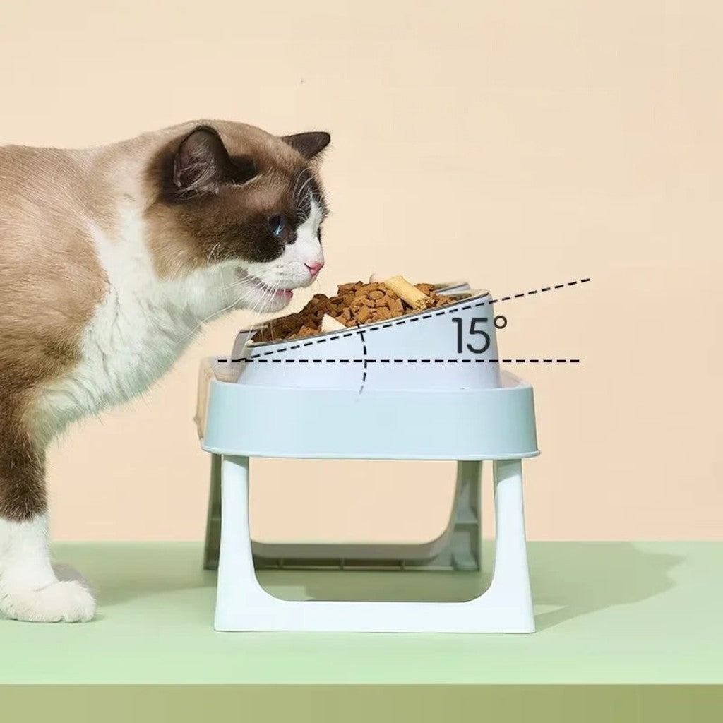 Gamelle surélevée Esprit Chat en acier inoxydable avec inclinaison de 15 degrés pour le confort d'un chat