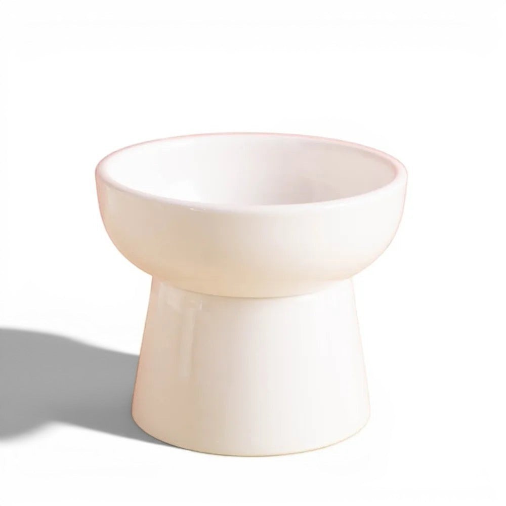 Gamelle surélevée pour chat Esprit Chat en céramique blanche au design arrondi et minimaliste