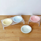 Gamelles Esprit Chat en céramique pastel avec supports transparents modernes pour chats