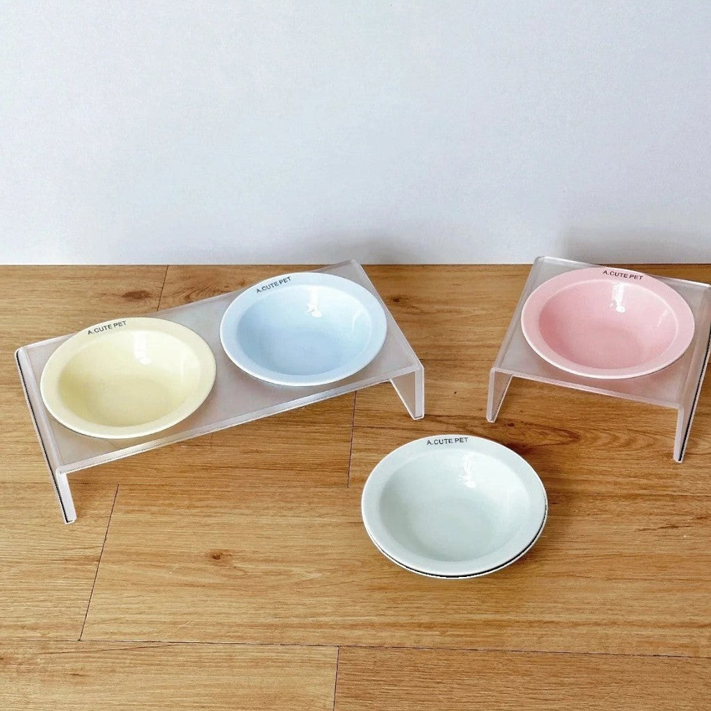 Gamelles Esprit Chat en céramique pastel avec supports transparents modernes pour chats