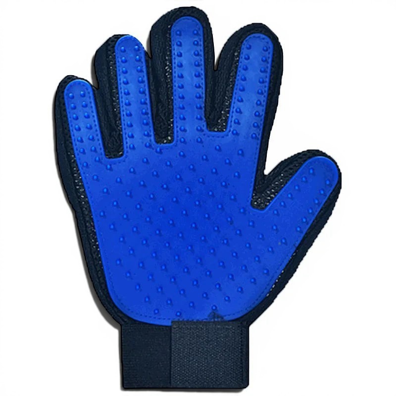 Gant de brossage Esprit Chat bleu en maille et caoutchouc pour masser et retirer les poils des chats et chiens