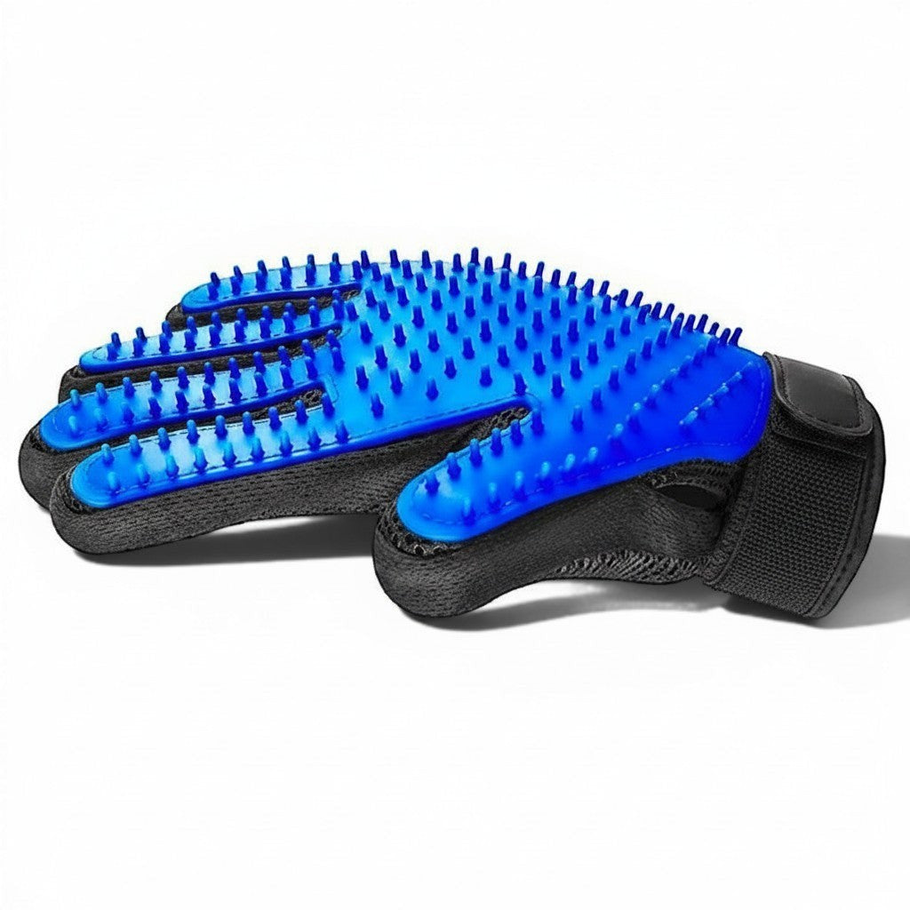 Gant de brossage Esprit Chat bleu en maille et caoutchouc avec picots souples pour masser et toiletter les chats