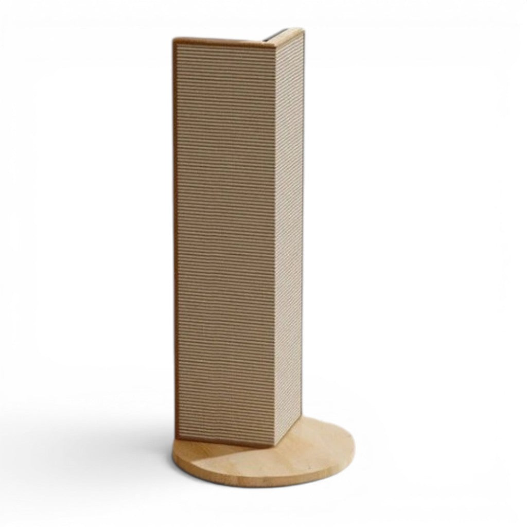 Griffoir d'angle pour chat Esprit Chat en bois et sisal, beige, design minimaliste pour l'intérieur.