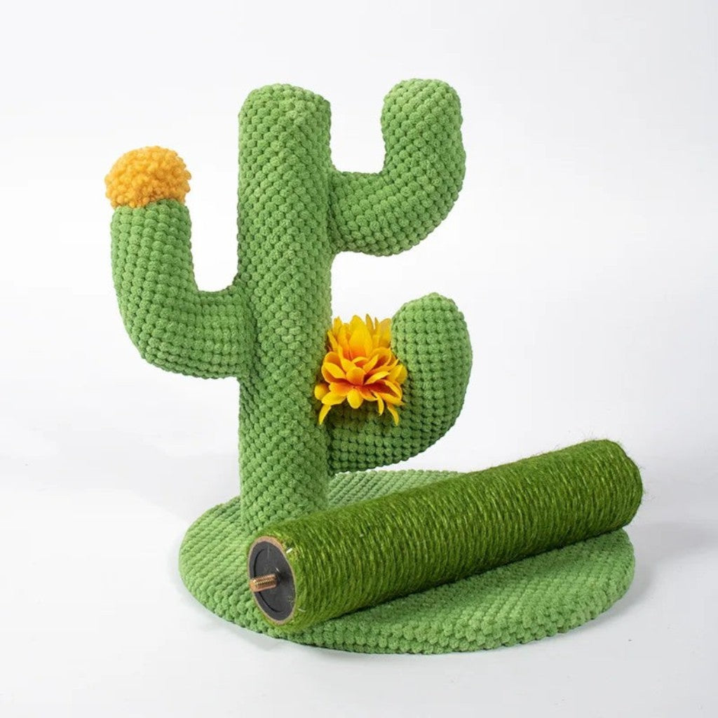 Griffoir pour chat Esprit Chat en forme de cactus vert avec corde en coton et base ronde texturée