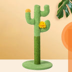 Griffoir pour chat Esprit Chat en forme de cactus vert avec corde en coton et fleurs décoratives jaunes