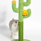 Griffoir pour chat Esprit Chat en forme de cactus vert avec corde en sisal et fleurs décoratives jaunes