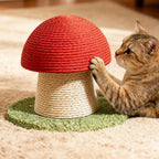 Griffoir pour chat Esprit Chat en forme de champignon avec sisal rouge et beige sur une base verte texturée