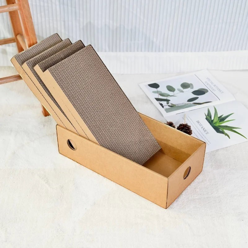 Griffoir pour chat Esprit Chat en bois avec quatre couches de carton ondulé dans un support rectangulaire