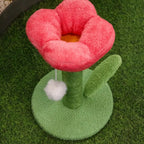 Petit griffoir pour chat Esprit Chat en forme de tulipe rose et verte avec poteau en sisal et jouet pompon