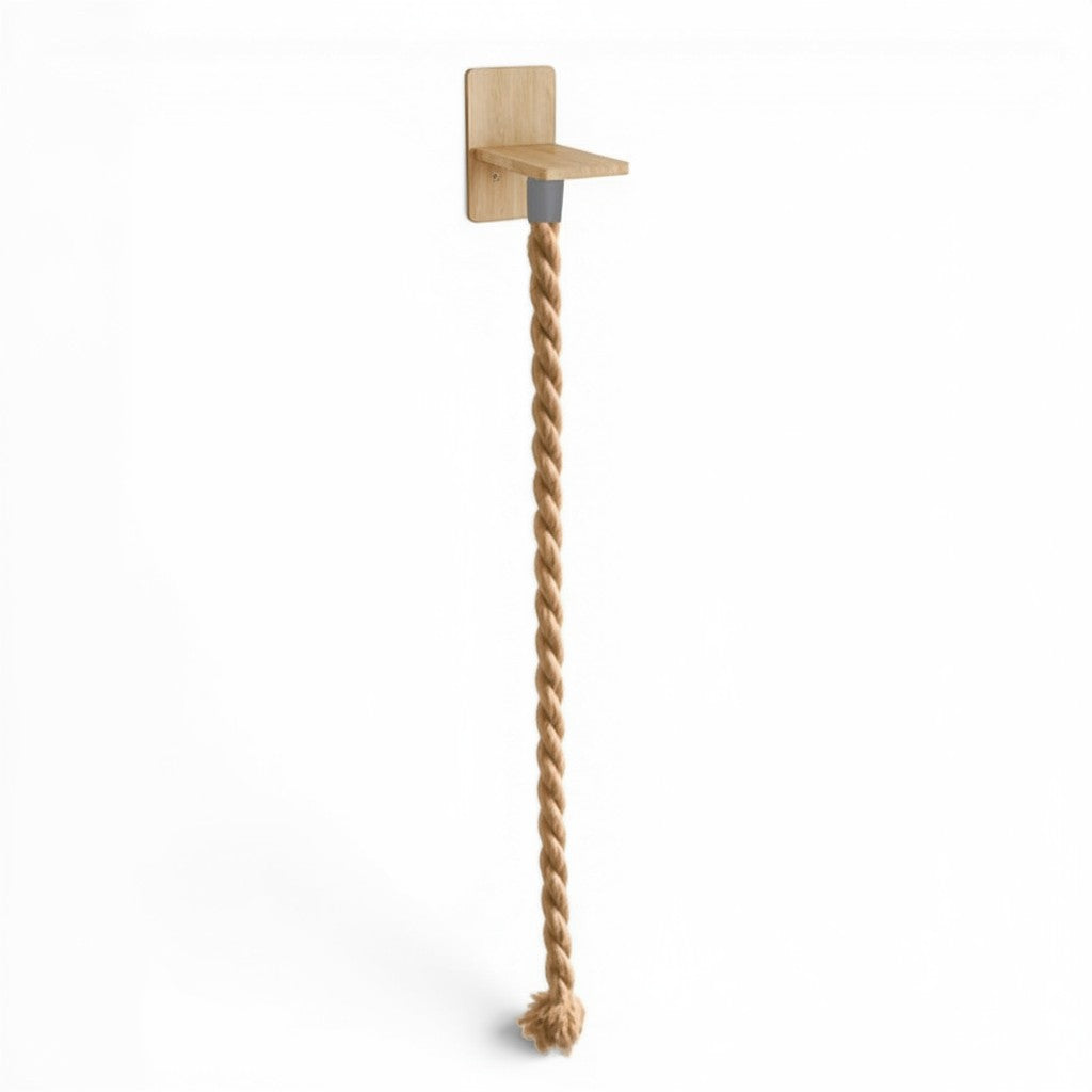Griffoir en corde naturelle pour chat Esprit Chat, fixation murale en bois, jouet d'escalade et de grattage.