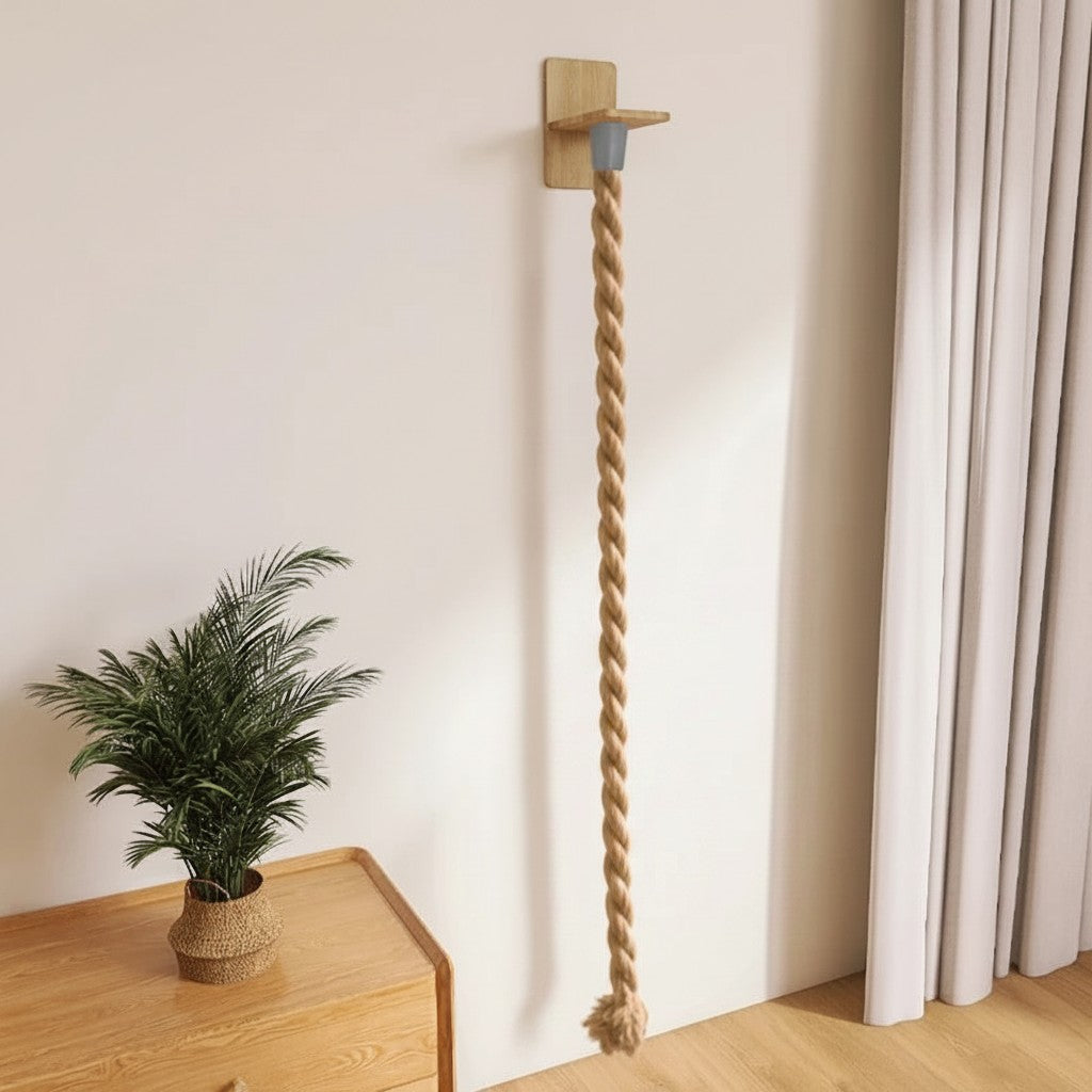 Griffoir en corde naturelle pour chat Esprit Chat, fixation murale en bois, pour grimper et jouer.
