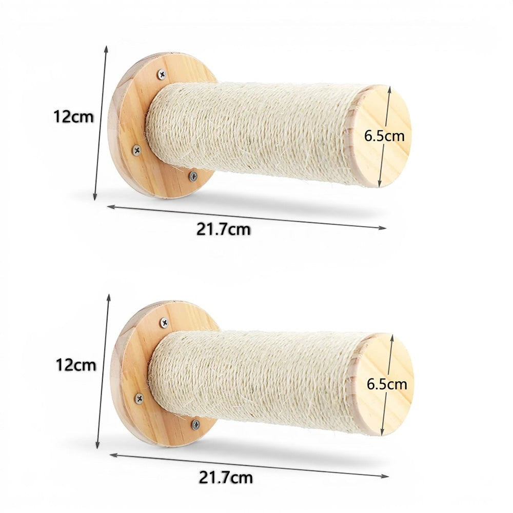 Griffoir mural cylindrique en bois naturel Esprit Chat avec corde en sisal pour chat