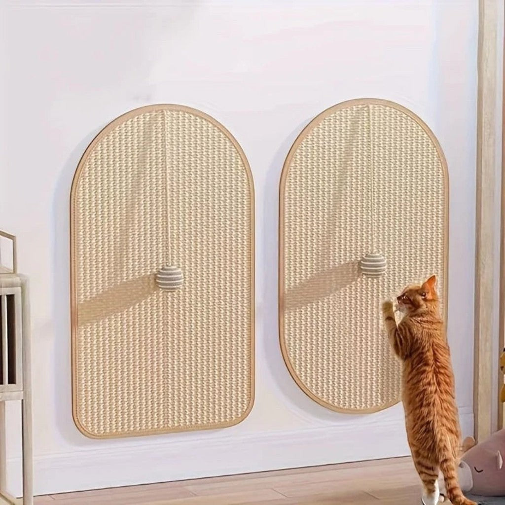Esprit Chat griffoir mural en bois tressé avec balle suspendue, design arqué, pour chat.