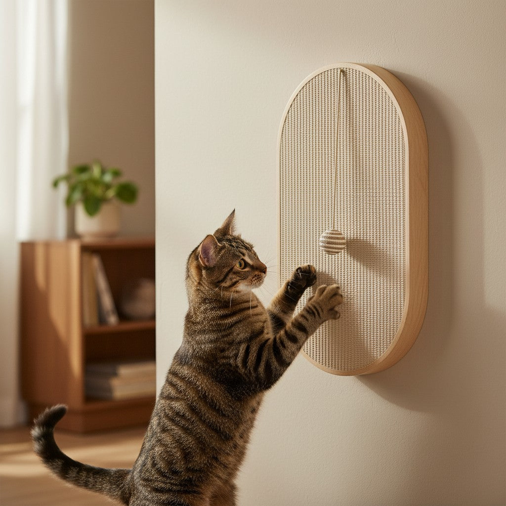 Griffoir mural en bois Esprit Chat avec balle suspendue, pour chat