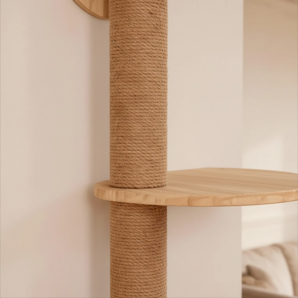 Griffoir mural Esprit Chat en sisal naturel avec plateforme en bois pour chat