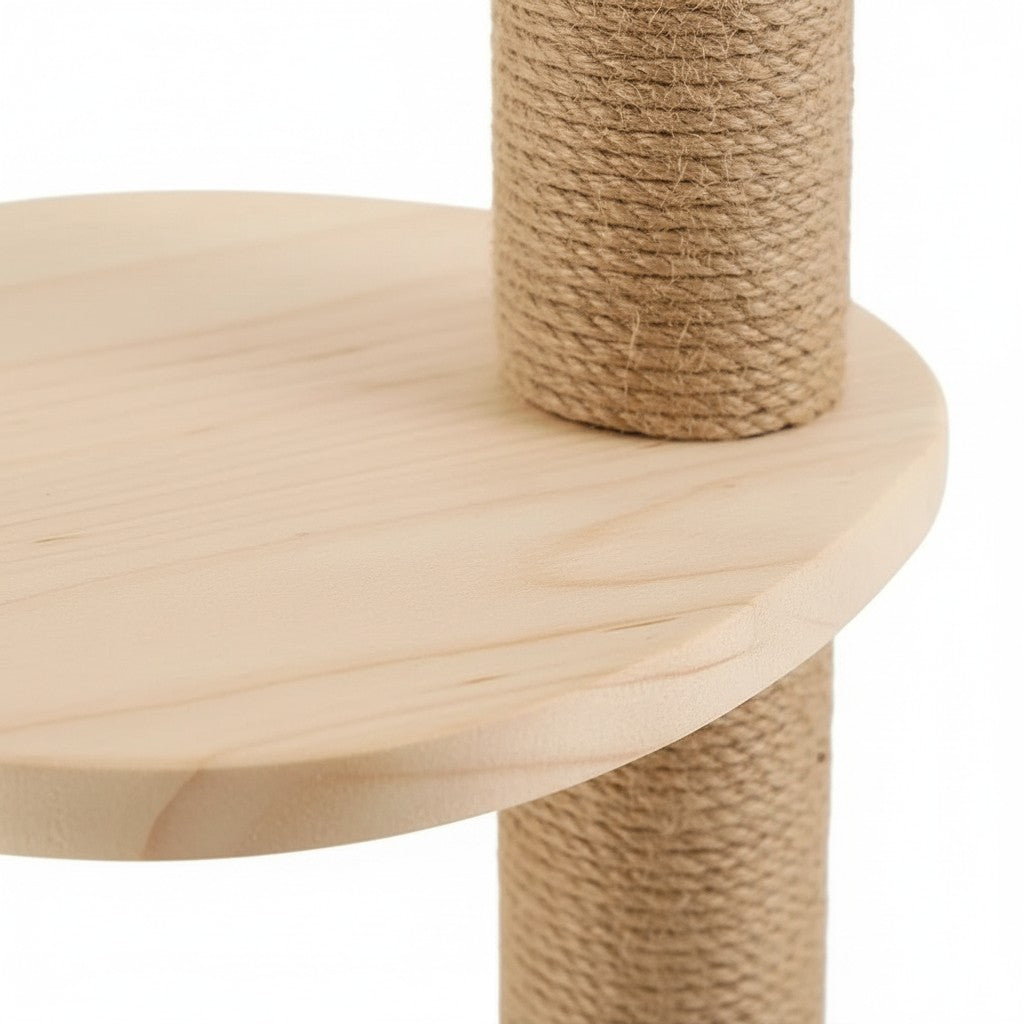 Griffoir mural Esprit Chat en bois naturel avec poteau en sisal pour chat