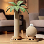 Griffoir pour chat Esprit Chat en forme de palmier avec poteau en sisal et balle à griffer sur socle en bois