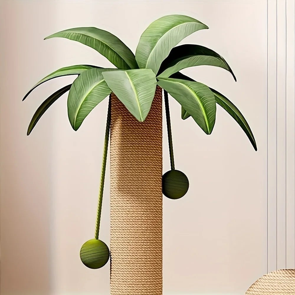 Griffoir pour chat Esprit Chat en forme de palmier avec tronc en sisal et feuilles décoratives vertes