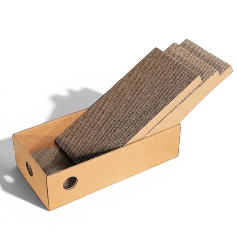 Griffoir pour chat Esprit Chat en bois avec quatre niveaux de tapis à griffer en carton texturé