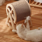 Griffoir roulant Esprit Chat en bois et carton ondulé pour le jeu et les griffes du chat