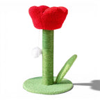 Griffoir pour chat Esprit Chat en forme de tulipe rouge avec poteau en sisal vert et base en tissu doux