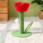 Petit griffoir pour chat Esprit Chat en forme de tulipe rouge avec poteau en sisal vert et base ronde