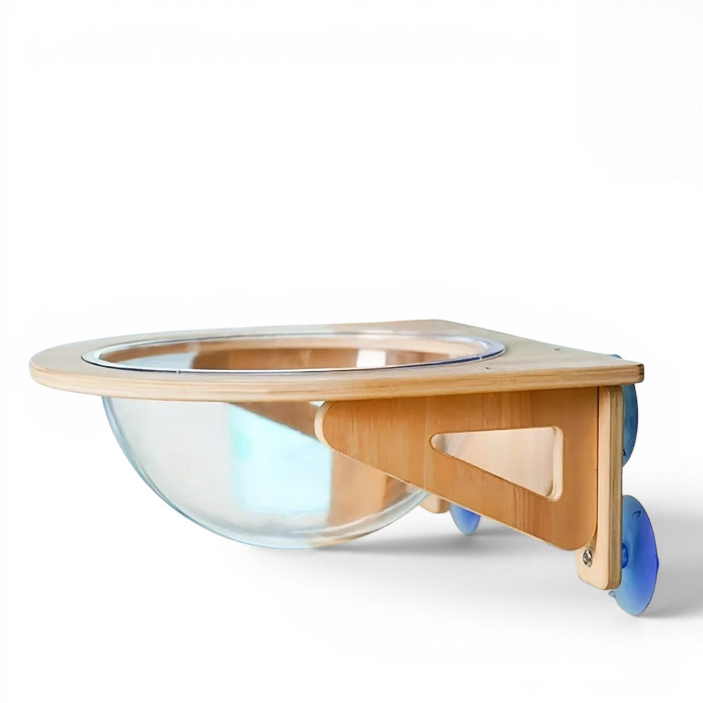 Hamac Esprit Chat en bois avec bulle transparente pour chat fixé à une fenêtre par ventouses