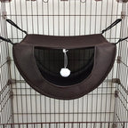 Hamac suspendu Esprit Chat en maille respirante marron pour cage de chat avec jouet pompon