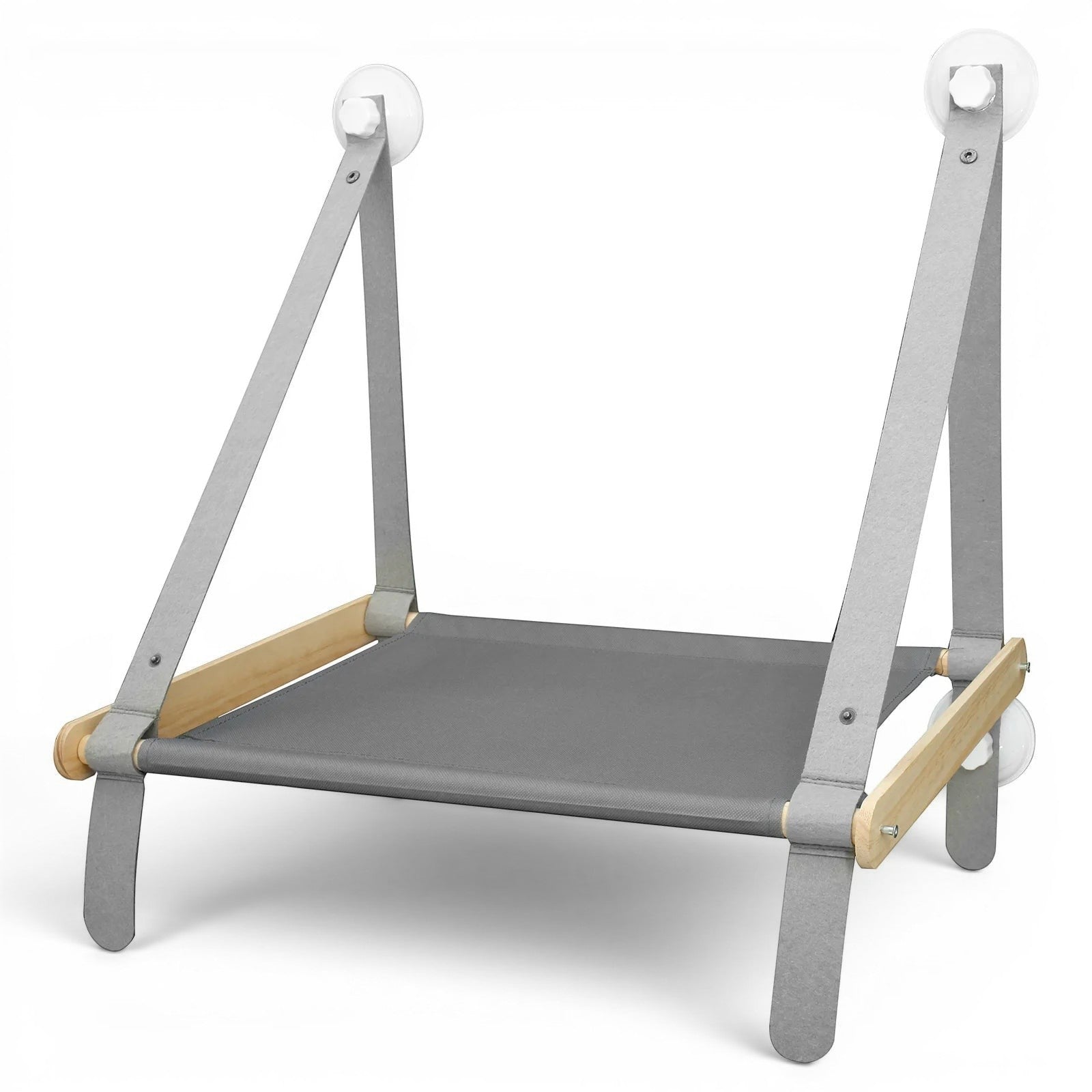 Hamac pour chat Esprit Chat gris en bois et tissu respirant avec ventouses pour fixation sur fenêtre