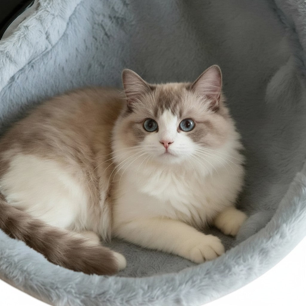 Esprit Chat hamac pour chat en fausse fourrure douce grise, design confortable et sécurisant pour bureau