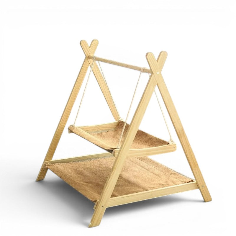 Esprit Chat hamac double pour chat en bois naturel avec deux niveaux de couchage en tissu respirant