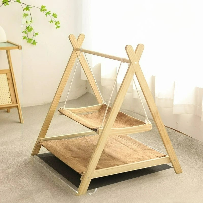 Esprit Chat hamac double pour chat en bois avec deux niveaux de couchage respirants pour un confort optimal