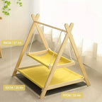 Hamac double Esprit Chat en bois avec couchages en toile jaune respirante pour le confort de vos chats